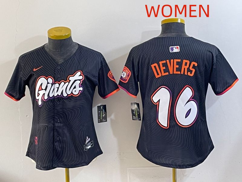 Women 2025 San Francisco Giants #16 Devers Black Joint Name Nike MLB Jersey style 07->women mlb jersey->Women Jersey